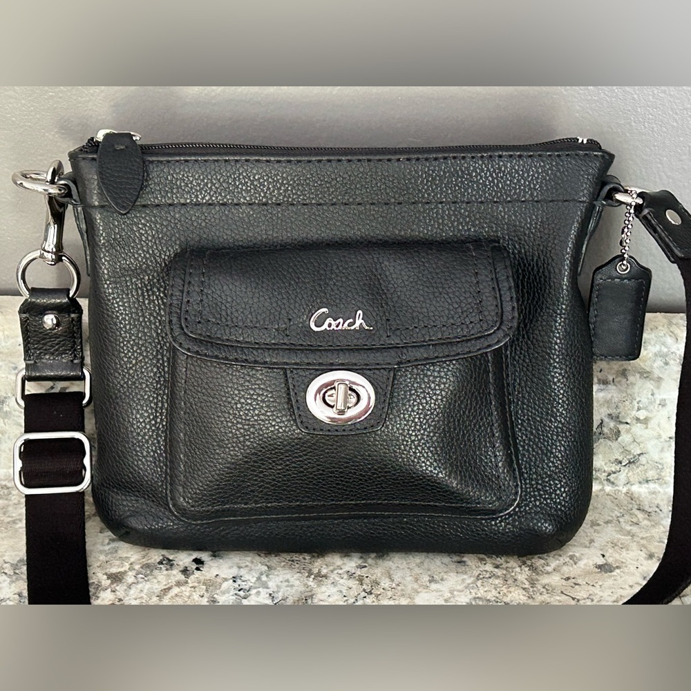 Coach Black Pebbled Leather Penelope Crossbody Silver Hardware Turnlock Pocket - Picture 5 of 15